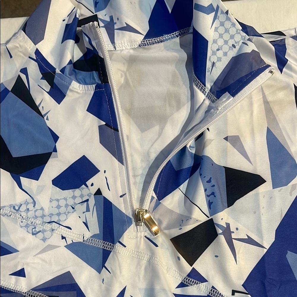 Blue and White Geometric Polo Button Down Shirt - Picture 3 of 12